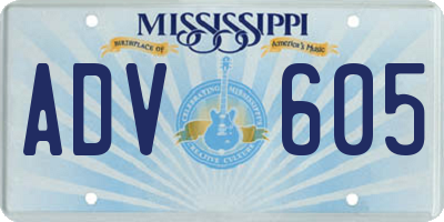MS license plate ADV605