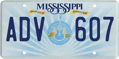 MS license plate ADV607