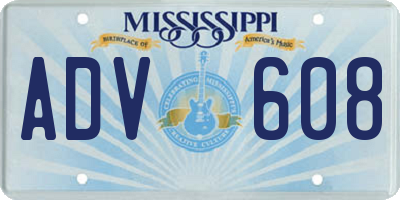 MS license plate ADV608