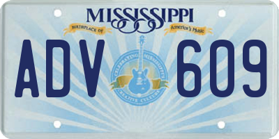 MS license plate ADV609