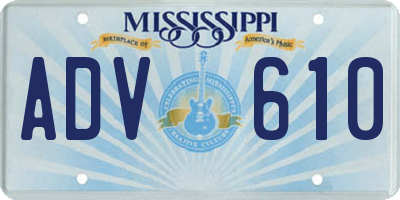 MS license plate ADV610