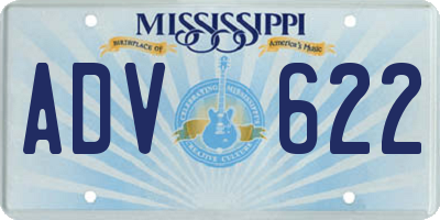 MS license plate ADV622