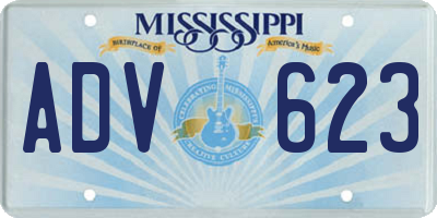 MS license plate ADV623