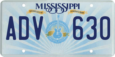 MS license plate ADV630