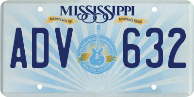 MS license plate ADV632