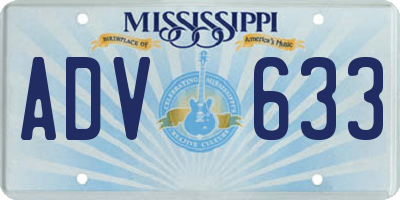MS license plate ADV633