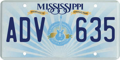 MS license plate ADV635