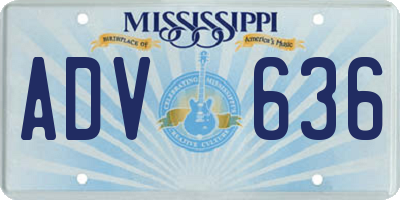 MS license plate ADV636