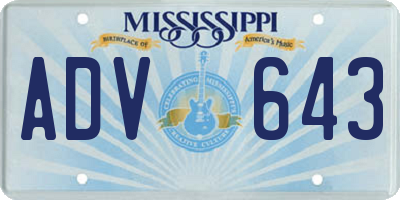 MS license plate ADV643
