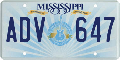 MS license plate ADV647