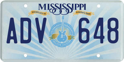 MS license plate ADV648