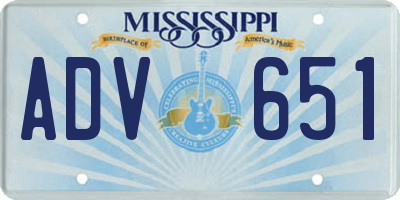 MS license plate ADV651
