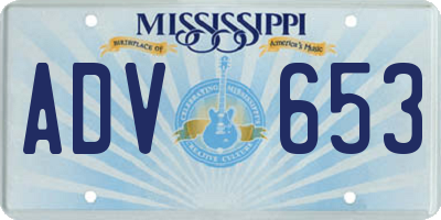 MS license plate ADV653