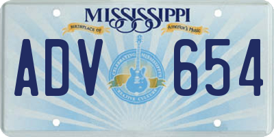 MS license plate ADV654