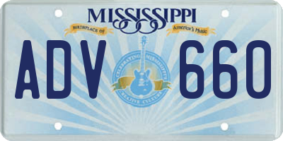 MS license plate ADV660