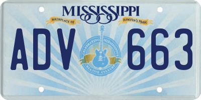 MS license plate ADV663