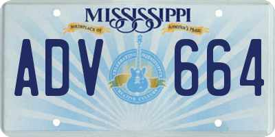 MS license plate ADV664
