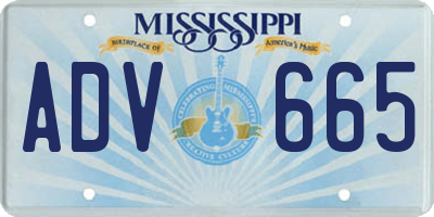 MS license plate ADV665