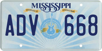 MS license plate ADV668