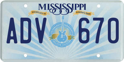 MS license plate ADV670