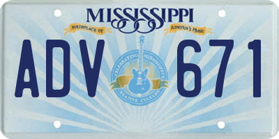 MS license plate ADV671