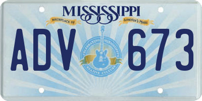 MS license plate ADV673