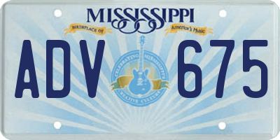 MS license plate ADV675