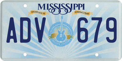 MS license plate ADV679