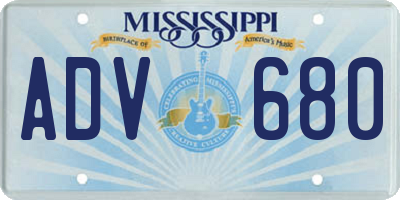 MS license plate ADV680