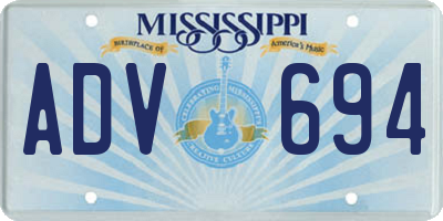 MS license plate ADV694