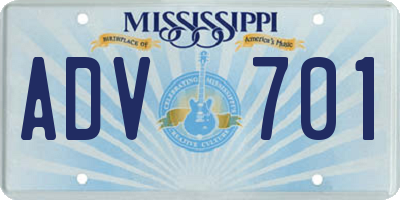 MS license plate ADV701