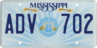 MS license plate ADV702
