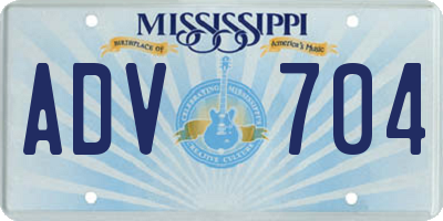 MS license plate ADV704