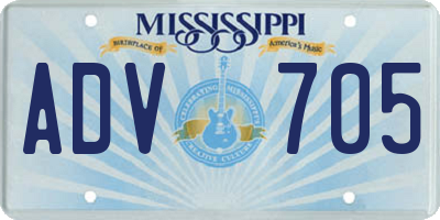 MS license plate ADV705