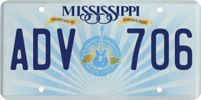 MS license plate ADV706
