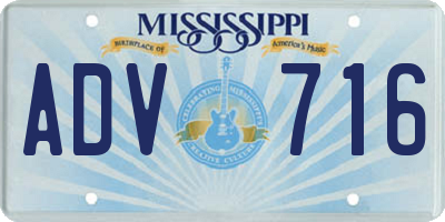 MS license plate ADV716