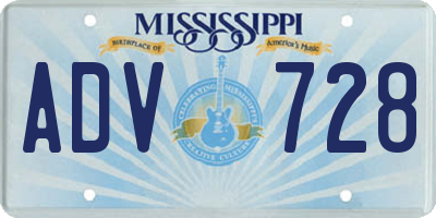 MS license plate ADV728