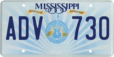 MS license plate ADV730