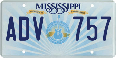 MS license plate ADV757