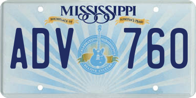 MS license plate ADV760