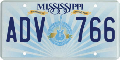 MS license plate ADV766