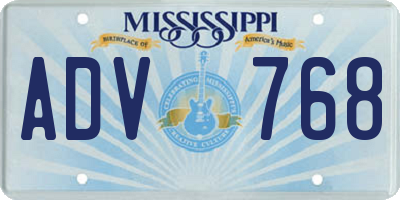MS license plate ADV768