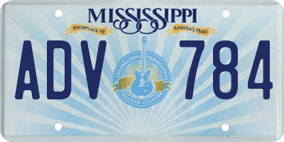 MS license plate ADV784