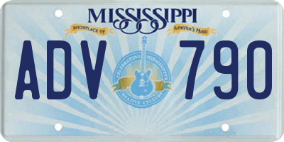 MS license plate ADV790