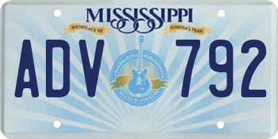 MS license plate ADV792