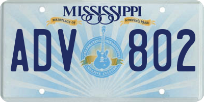MS license plate ADV802