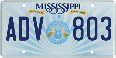MS license plate ADV803