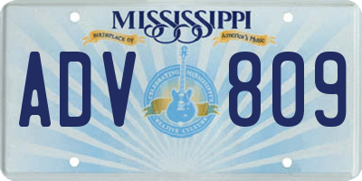 MS license plate ADV809