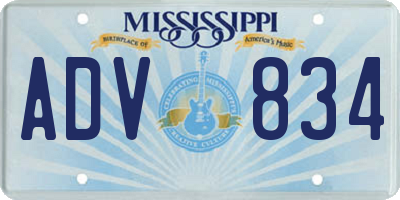 MS license plate ADV834