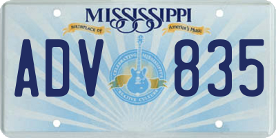 MS license plate ADV835